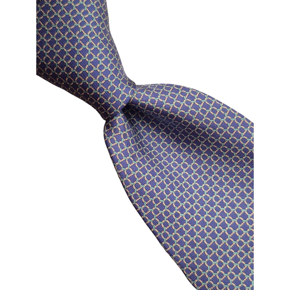 Salvatore Ferragamo Mens Blue Geometric Silk Tie Made in Italy Business Buoys